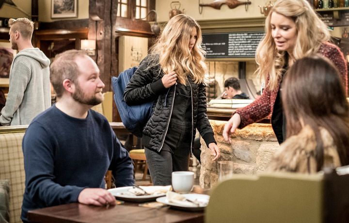 Charity and Holly plan a stunt that will take place in the Woolpack