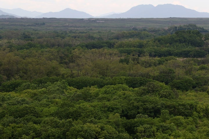 The Korean demilitarized zone, seen from the Cheorwon Peace Observatory in Cheorwon, South Korea.