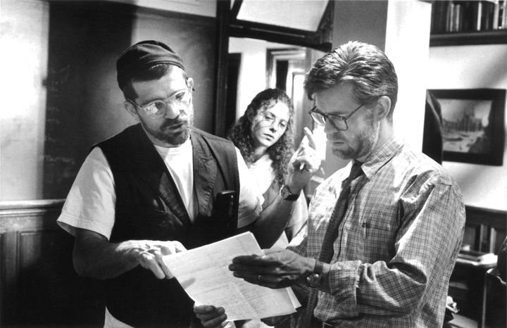 David Mamet, William H. Macy and Debra Eisenstadt rehearse a scene from 1994's "Oleanna."