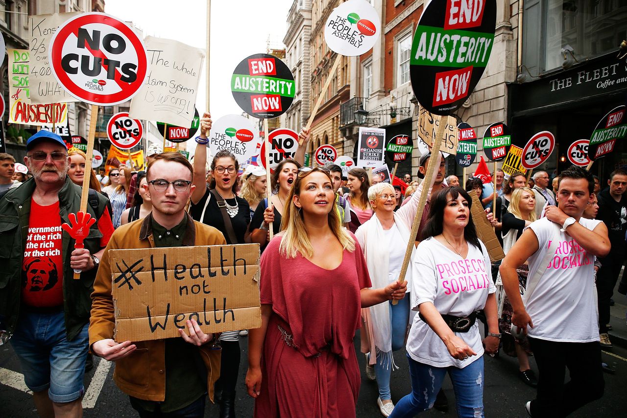Church at an anti-austerity rally at the Bank of England in June 2015