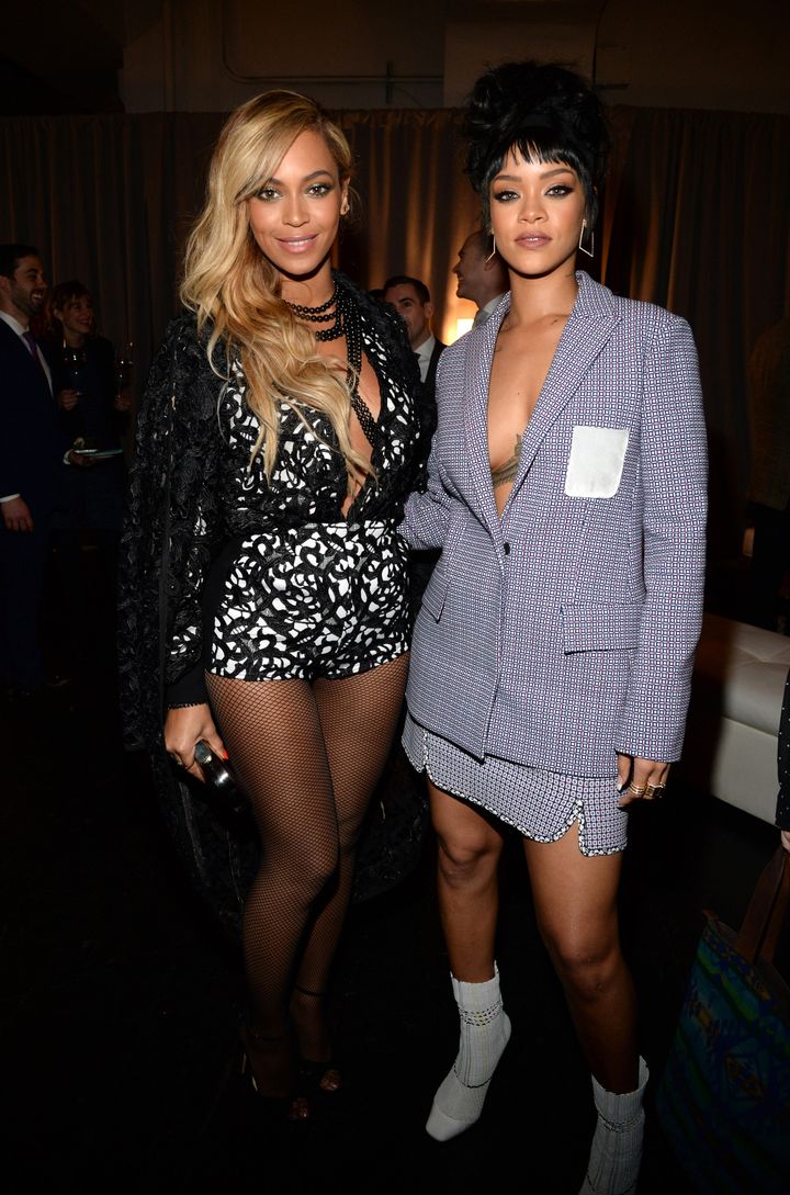 Beyonce and Rihanna attend the Tidal launch event #TIDALforALL at Skylight at Moynihan Station on March 30, 2015, in New York City.