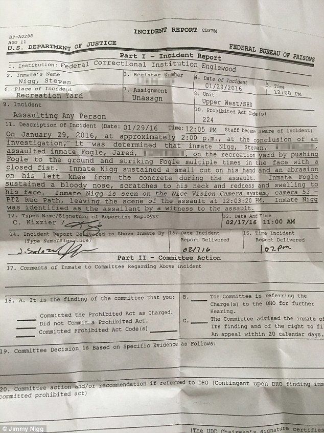 An incident report from the Jan. 29 attack says Fogle was left with a bloody nose, swollen face and scratches on his neck.