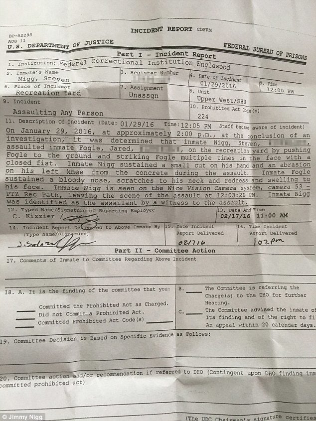 An incident report from the Jan. 29 attack says Fogle was left with a bloody nose, swollen face and scratches on his nec