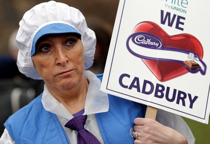 Cadbury's workers protested the takeover of the firm in 2010