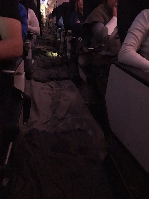 The plane aisle after the water leak