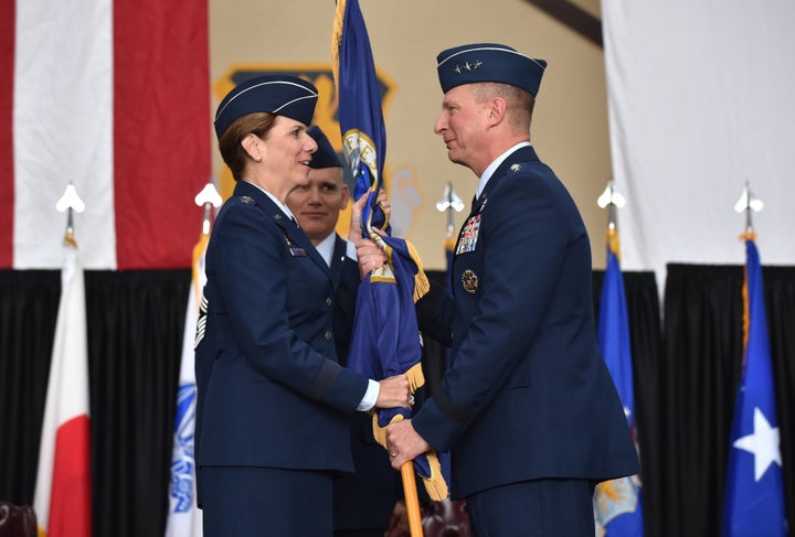 Gen. Lori Robinson (L) in Tokyo in June 2015. She entered the Air Force through the ROTC program at the University