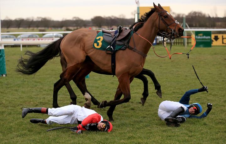 <strong>Pendleton collided with another jockey during a chase at Fakenham Racecourse in February</strong>