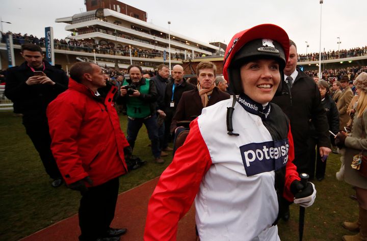 <strong>Victoria Pendleton smiles after riding Pacha De Polder to finish fifth</strong>