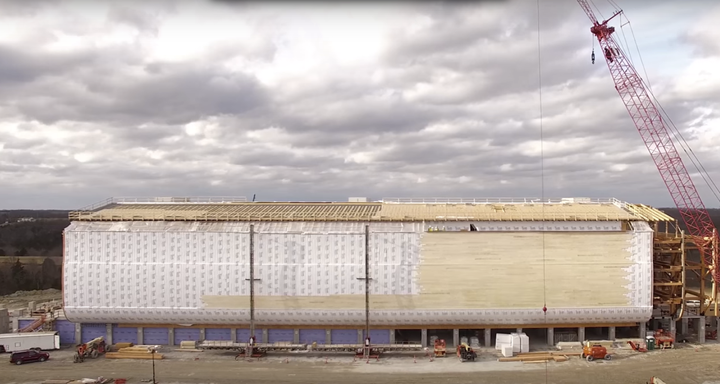 The ark under construction at Ark Encounter, seen in a February video.