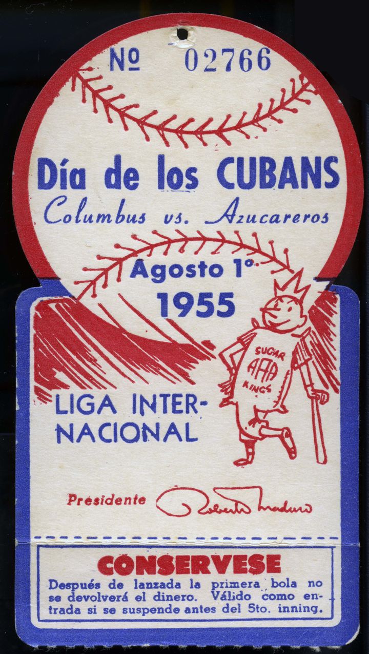 A ticket for a 1955 game between the Columbus Clippers and Havana Sugar Kings.