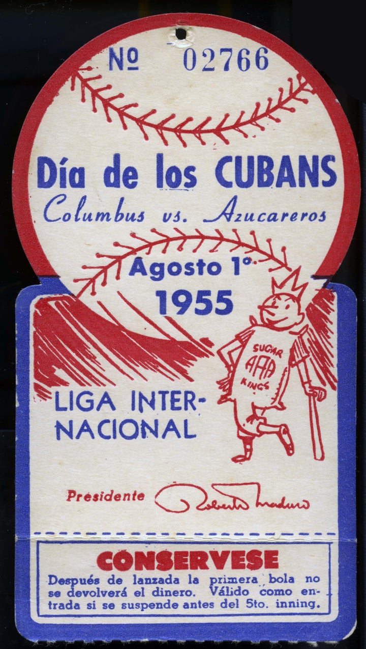 A ticket for a 1955 game between the Columbus Clippers and Havana Sugar Kings.