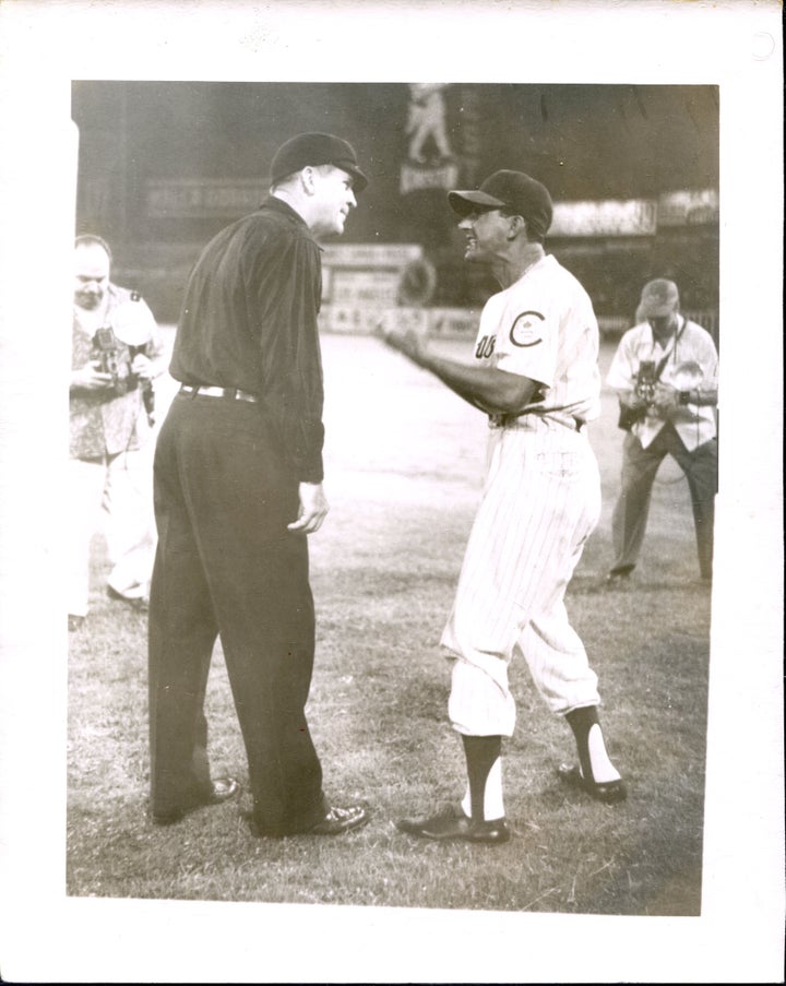 Sugar Kings manager Regino Otero argues with an umpire during a 1955 game in Havana.