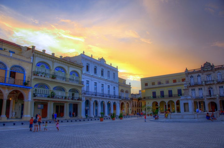 Sunset in one of Old Havana's main squares.