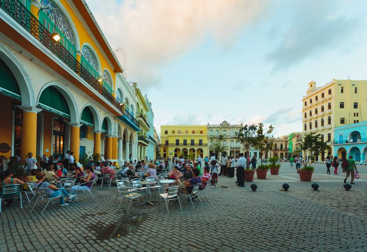 Busy outdoor cafes in Plaza Vieja.