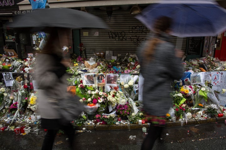 A massive memorial grew outside of La Belle Equipe in the weeks after the Nov. 13 attacks. Gunmen killed 20 people at the restaurant. In all, 130 people died in the attacks, which took place across Paris.