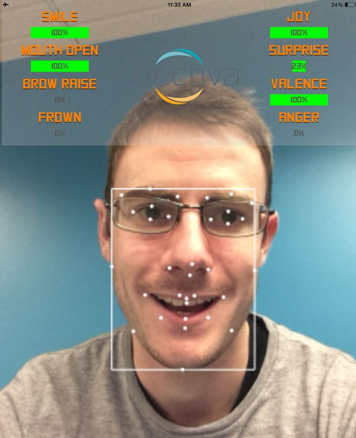 Affectiva's program detects emotion by measuring data points on an individual's face.