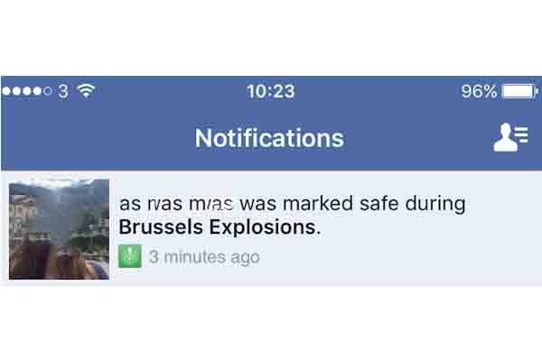 Facebook user notifying friends using Safety Feature