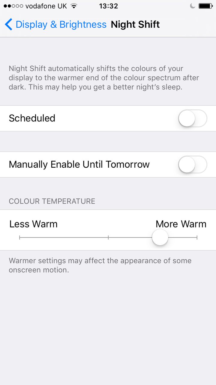 Night Shift tool on an iPhone 
