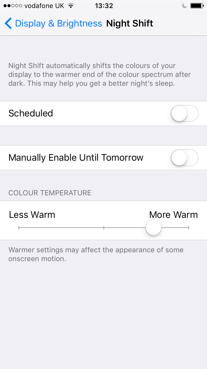 Night Shift tool on an iPhone