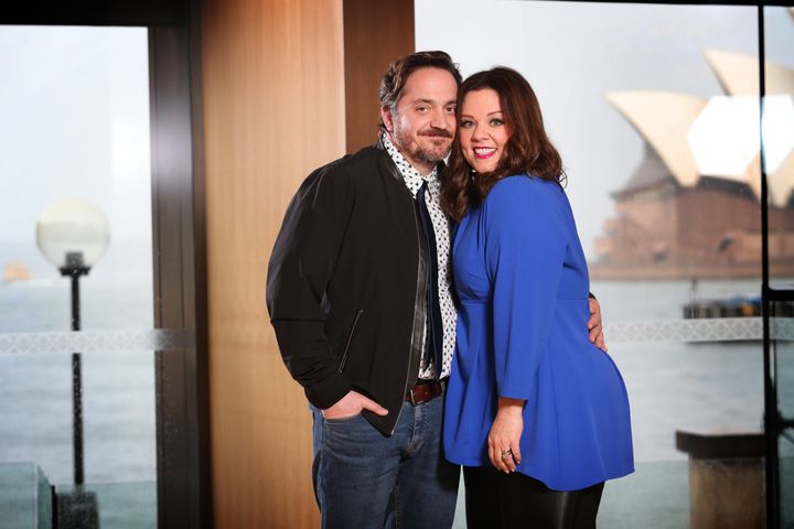 Melissa McCarthy and Ben Falcone pose during a photo shoot at the Park Hyatt Hotel in Sydney, New South Wales ahead of the premiere of their new film 'The Boss'. (Photo by Richard Dobson/Newspix/Getty Images)