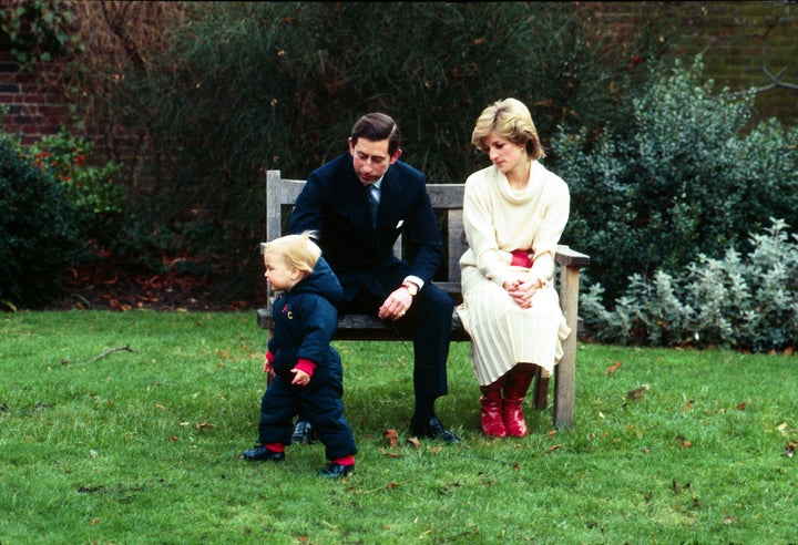 Prince Charles and Princess Diana with Prince William in Kensington Palace gardens in December 1983.