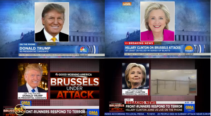 Hillary Clinton followed Donald Trump on the morning shows, at times fielding questions about his earlier remarks.