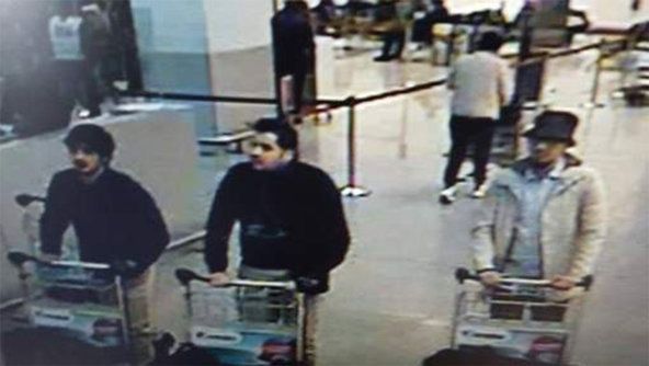 Three terror suspects are seen at Belgium's Zaventem Airport in an image released Tuesday by Belgian police.