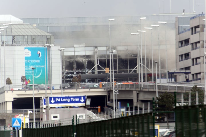 A plume of smoke rises over Brussels airport after the terrorist attack Tuesday.