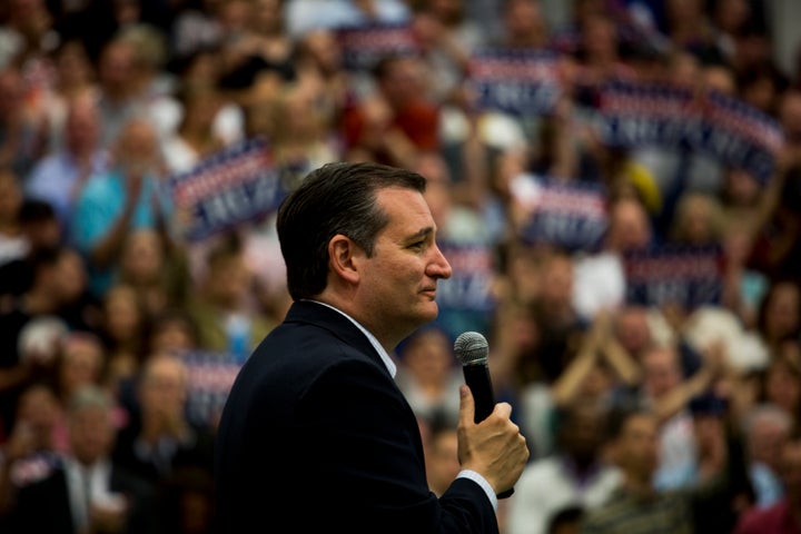 Texas Sen. Ted Cruz speaks to supporters at a rally at Provo High School in Provo, Utah on March 19. He won the state's Republican caucus on Tuesday.
