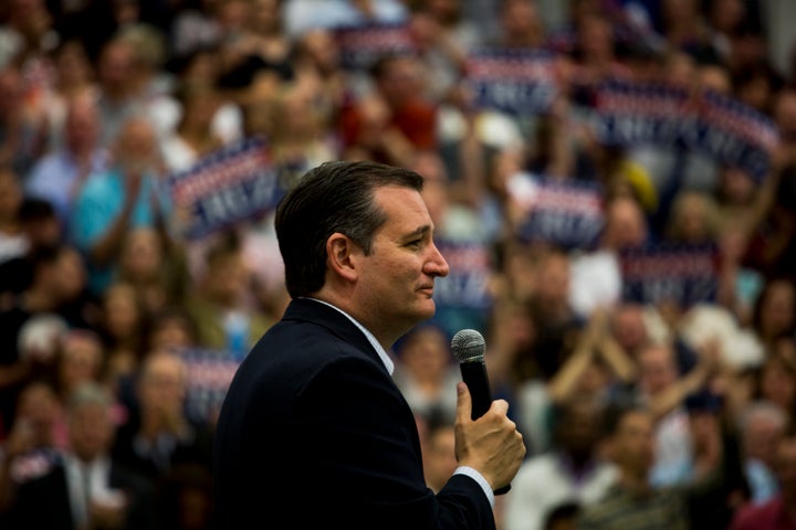 Texas Sen. Ted Cruz speaks to supporters at a rally at Provo High School in Provo, Utah on March 19. He won the state's Republican caucus on Tuesday. 