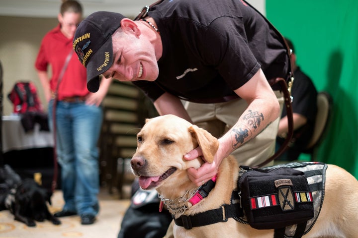 A veteran with his service dog.