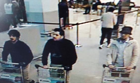 Najim Laachraoui, right, was caught on CCTV at the airport along with brothers Khalid and Brahim el-Bakraoui