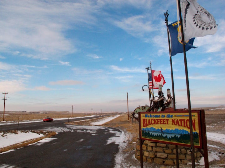 A sign welcoming visitors to the Blackfeet Indian reservation.