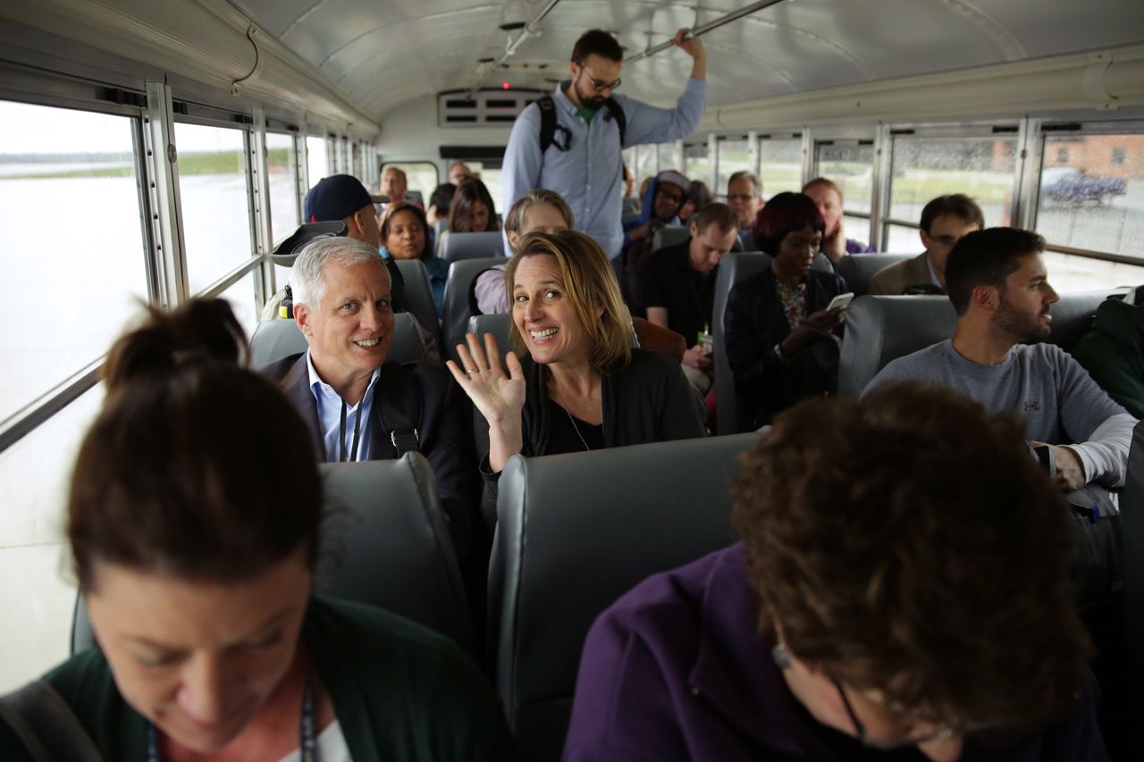 Somodevilla was part of a group of journalists who traveled to Cuba with the White House to cover Obama's visit. This photo he took shows a bus full of journalists, including Los Angeles Times White House reporter Christi Parsons, heading toward the plane to Cuba. 