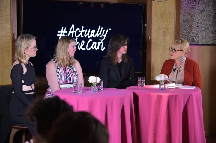 Patricia Arquette, far right, at an ActuallySheCan discussion panel with filmmakers Anne Munger, Emily Harrold and Erin Sanger.
