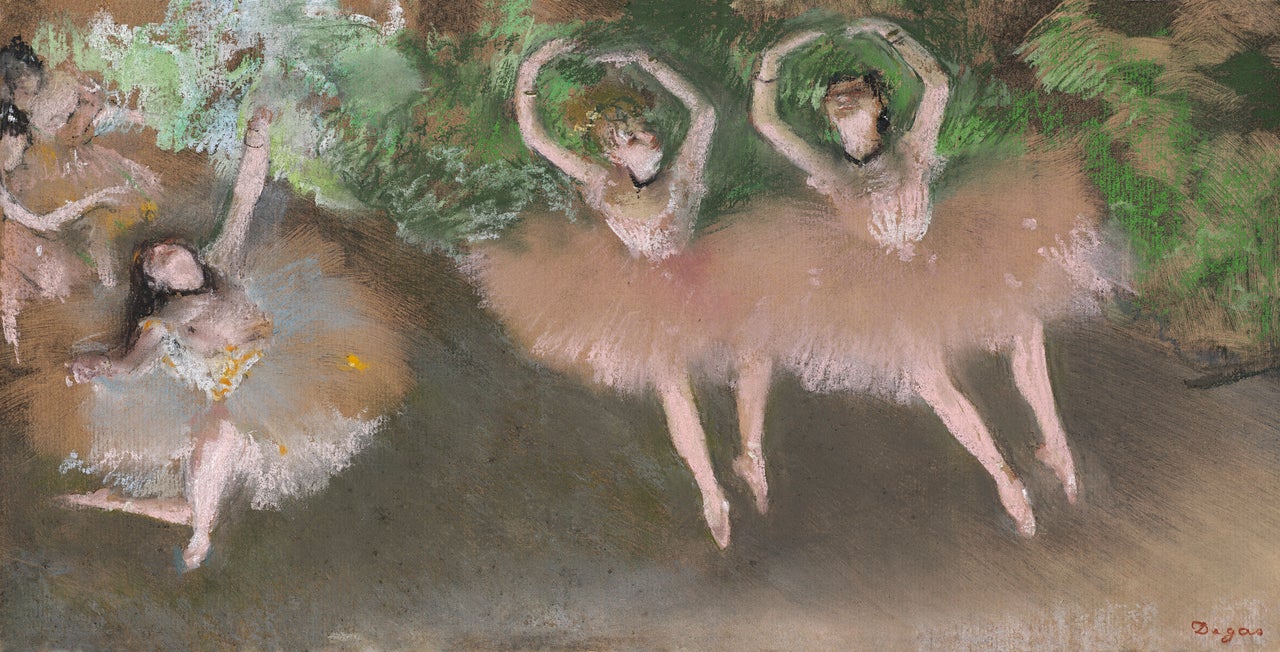 Edgar Degas (French, 1834–1917). Ballet Scene(Scène de ballet), c. 1879. Pastel over monotype on paper. Plate: 8 x 16 in. (20.3 x 40.6 cm). William I. Koch Collection.