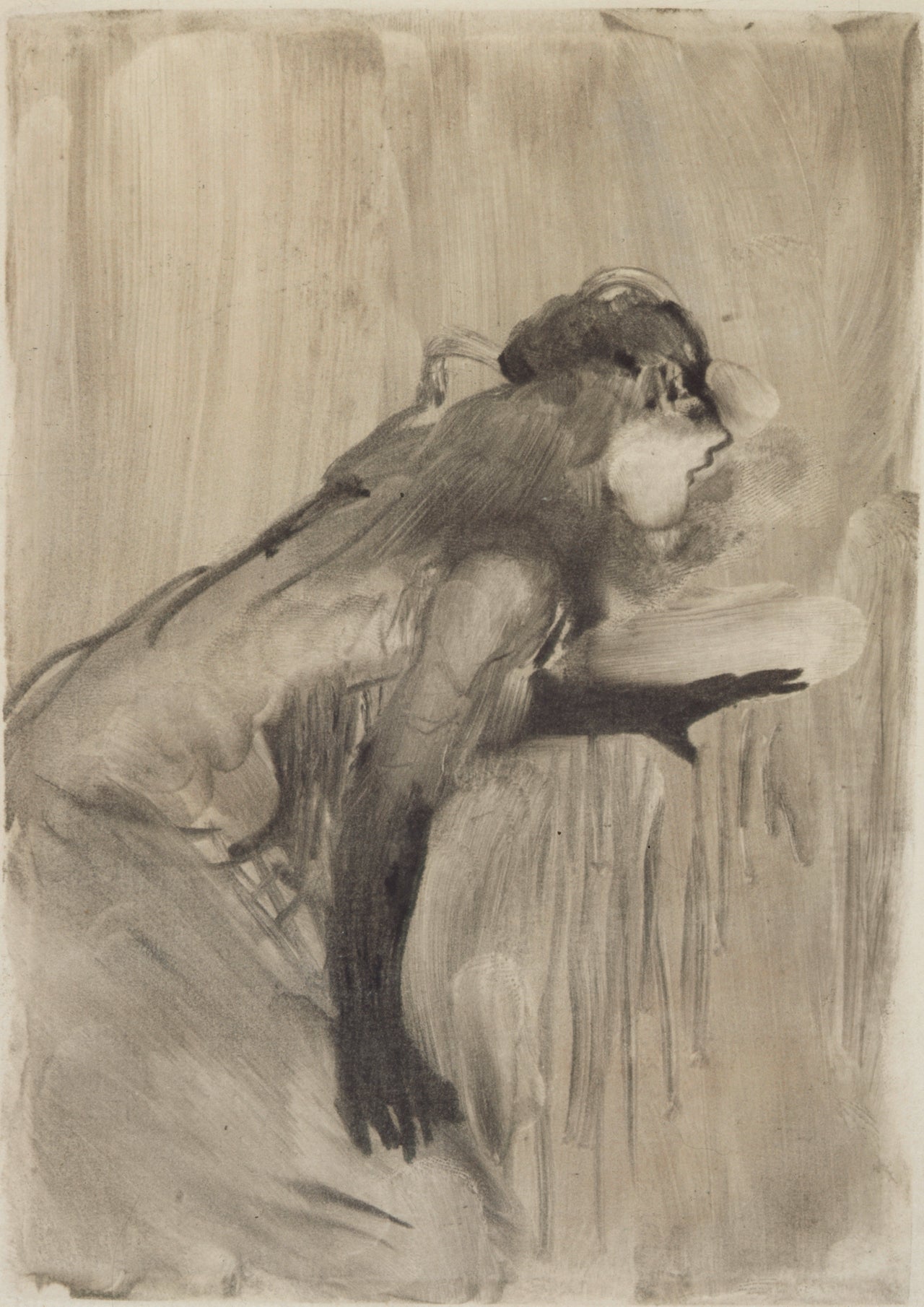 <br>Edgar Degas (French, 1834–1917). <em>Café-Concert Singer</em><em> (Chanteuse de café-concert),</em> c. 1877. Monotype on paper mounted on board. Plate: 7 5/16 x 5 1/16 in. (18.5 x 12.8 cm), sheet: 9 1/4 x 7 1/16 in. (23.5 x 18 cm). Private collection.
