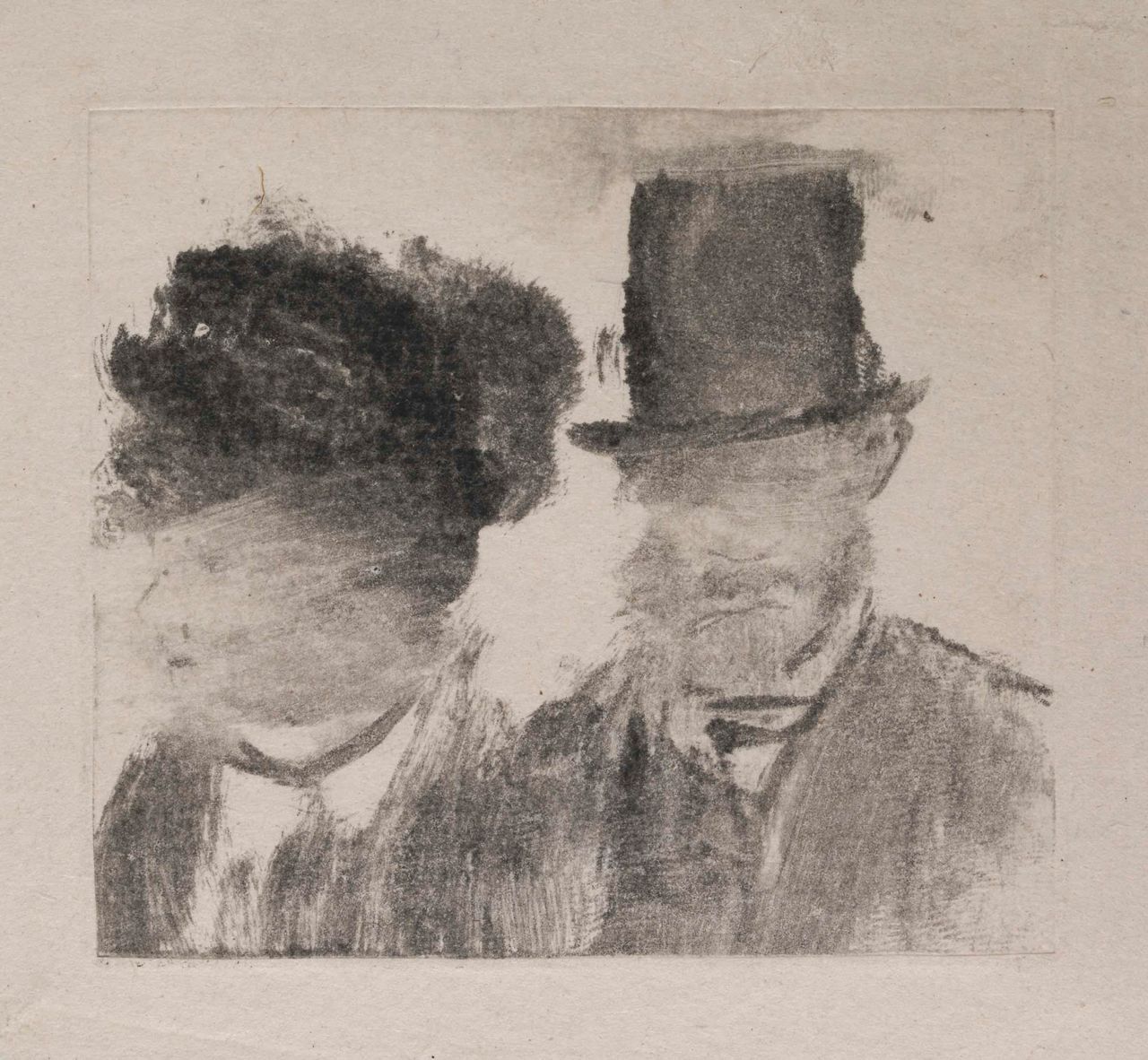 Edgar Degas (French, 1834–1917). Heads of a Man and a Woman (Homme et femme, en buste), c. 1877–80. Monotype on paper. Plate: 2 13/16 x 3 3/16 in. (7.2 x 8.1 cm). British Museum, London. Bequeathed by Campbell Dodgson.