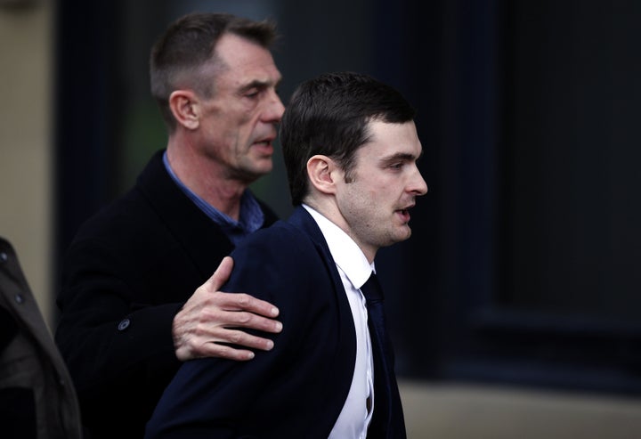 Adam Johnson arriving at court for his sentence