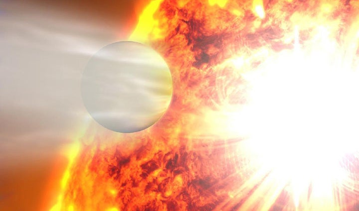 An artist's rendering of the planet HD 20782, the most eccentric planet ever known, passing its star in close orbit.