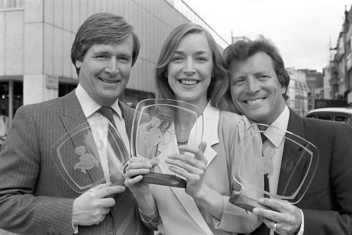 <strong>Anne Kirkbride and Bill Roache during the early stages of their on-screen partnership, with 'Corrie' co-star Johnny Briggs</strong>