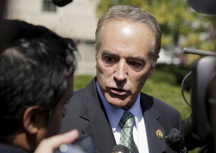 Rep. Chris Collins speaks to the media after a meeting with Donald Trump in Washington on March 21. The New York congressman is the first legislator to endorse the GOP front-runner.