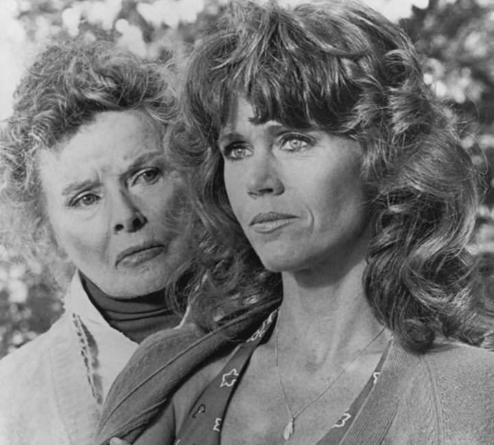 Katharine Hepburn as Ethel Thayer and Jane Fonda as Chelsea Thayer Wayne in "On Golden Pond."