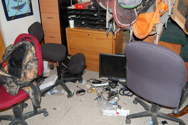 An office is strewn with trash at the refuge.