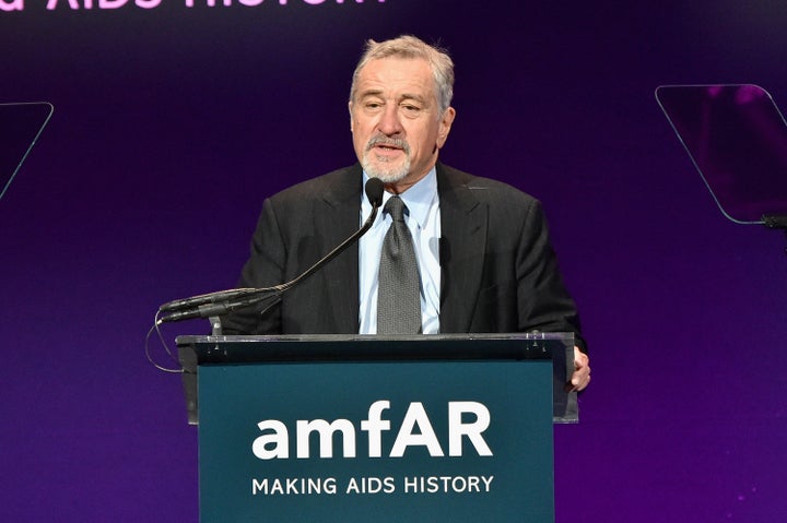 Actor Robert De Niro speaks on stage at the 2016 amfAR New York Gala at Cipriani Wall Street on February 10, 2016 in New York