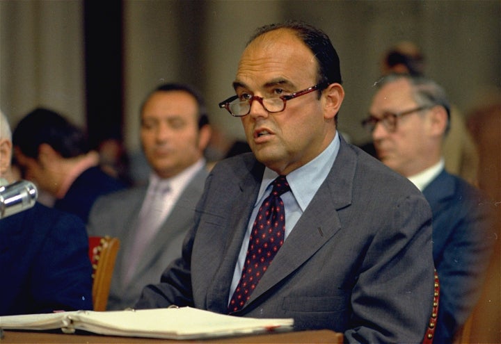 John Ehrlichman in a 1973 photo speaking before the Senate Watergate committee in Washington, D.C. Ehrlichman died in 1999, but a quote attributed to him recently resurfaced in a Harper's article.