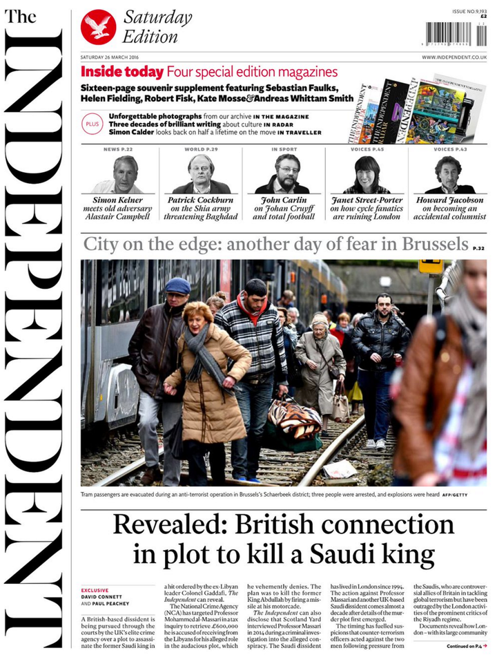 Front page of The Independent's final print edition.