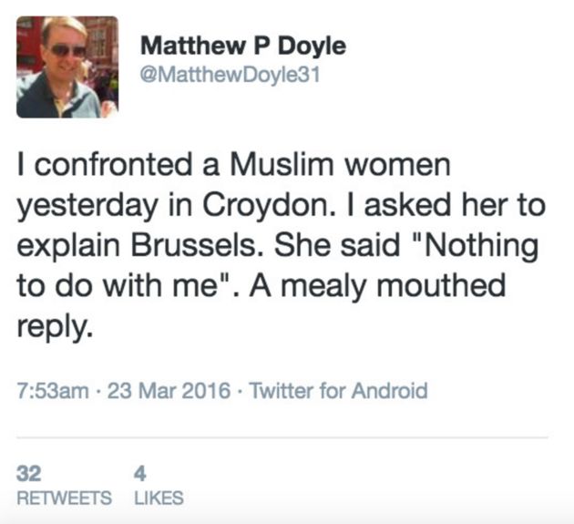 Police have dropped a social media race-hate charge against Matthew P Doyle regarding this tweet.