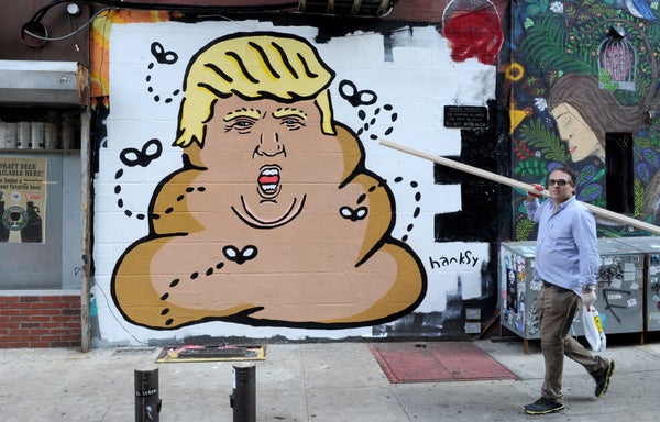 New York street artist <a href="http://www.hanksy.com/" target="_blank">Hanksy</a>'s stated mission is to take down Trump. So