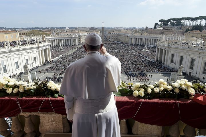 Pope Francis delivers the Urbi et Orbi benediction at the end of the Easter Mass in Saint Peter's Square at the Vatican on Sunday.